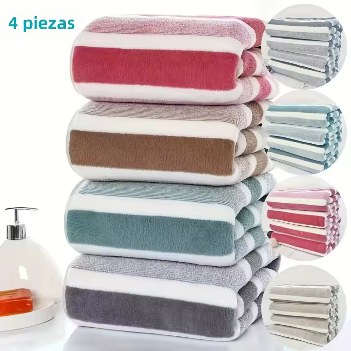 Juego De Toallas De Tela De Coral 4 Piezas Contemporary Striped Super Suaves Y Rápidas En Secado Tamaño 13.7 X 29.5 Pulgadas Para Baño - 1