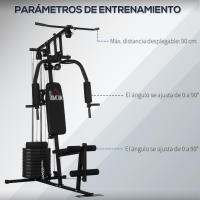 HOMCOM Multiestación Máquina de Musculación con Estribo para Piernas Placas de Peso de 45 kg Carga Max. 110 kg para Entrenamiento Fitness en Hogar Gimnasio 135x103x200 cm Negro - details 5