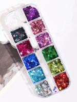 12 Grillas De Diseño Estelar De Cuatro Puntos Glitter Holográfico Para Uñas Adornos De Tela De Lentejuelas DIY Para Arte De Uñas - details 15