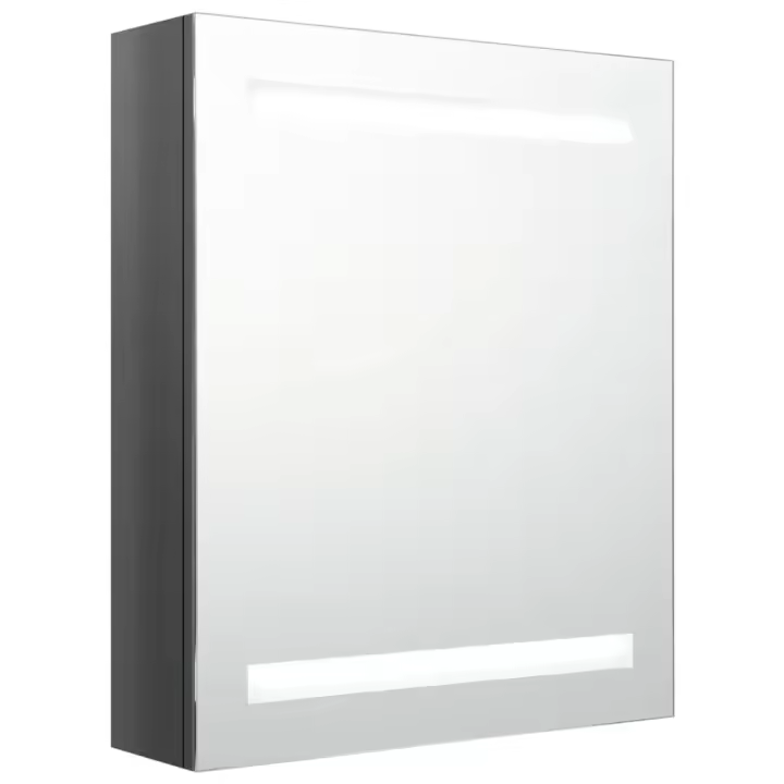 Armario de baño con Espejo LED gris brillante 50x14x60 cm - 1