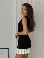 Vestido Mini Elegante Para Mujer Sin Mangas Con Patchwork Y Pliegues Estilo Oficina Alto Rendimiento Vestido Corto Para Comunicación En La Oficina - details 3
