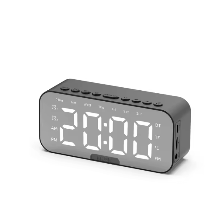 Alarma Digital LED Con Bluetooth Altavoz Espejo Para Dormitorio Y Oficina Decoración De Pared Con Temperatura Y Radio FM - 1