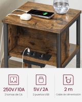 Mesa auxiliar multifuncional con 2 enchufes y 2 puertos usb, para sala de estar y dormitorio, marrón rústico y negro - 30x34x58 cm - details 5