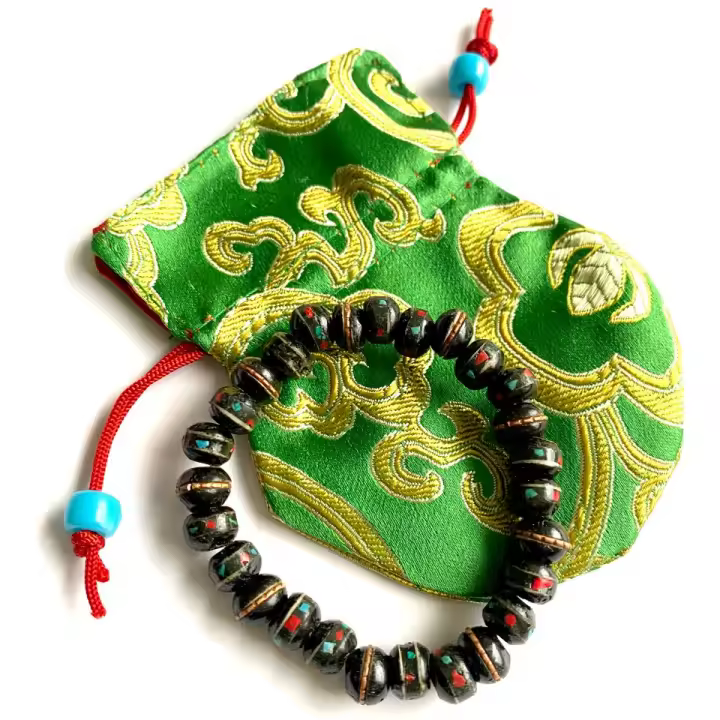 Pulsera Hombre Mujer  Cuentas Tibetana Artesania Hecho a mano negra y color Hueso Yak con bolsa Tibet Energia Fuerza Vital Aumenta el Prana Yoga Pranayama - 1