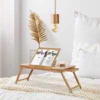 HOMCOM Mesa de Ordenador Portátil Bambú Bandeja de Cama Desayuno Plegable Reclinable Altura Ajustable Soporte Escritorio de regazo 1 Cajón 72x35x22-30cm - details 1