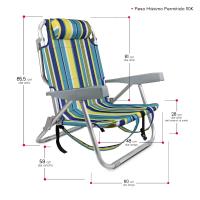 TIENDA EURASIA – Silla de Playa Plegable, 61x28x85.5 cm, Rayas Multicolor, Sistema de Transporte Tipo Mochila, Aluminio y Textileno, 4 Posiciones, Cojín reposacabezas, 2 Bolsas con Cremallera - details 1