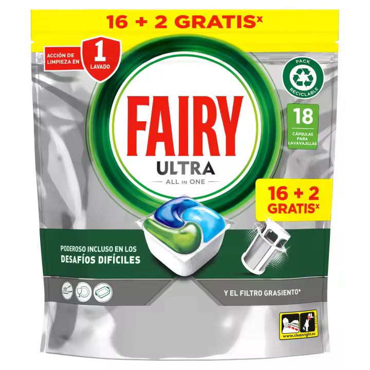 Fairy Platinum Normal, Cápsulas De Lavavajillas Todo En Uno, 18 Cápsulas, Para Los Restos Más Difíciles, Limpia Incluso La Grasa De Los Filtros - 1