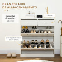 HOMCOM Armario de Zapatos Mueble Zapatero Estrecho con 2 Cajones Abatibles y 2 Cajones Extraíbles para 12 Pares de Zapatos para Salón Entrada Pasillo 80x30x91,5 cm - details 0