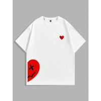 Camiseta De Algodón Para Hombre Con Estampado Divertido De Rostro Sonriente Y Corazón Moda Suelta Para Uso Diario Camiseta Redonda Para Parejas - details 1
