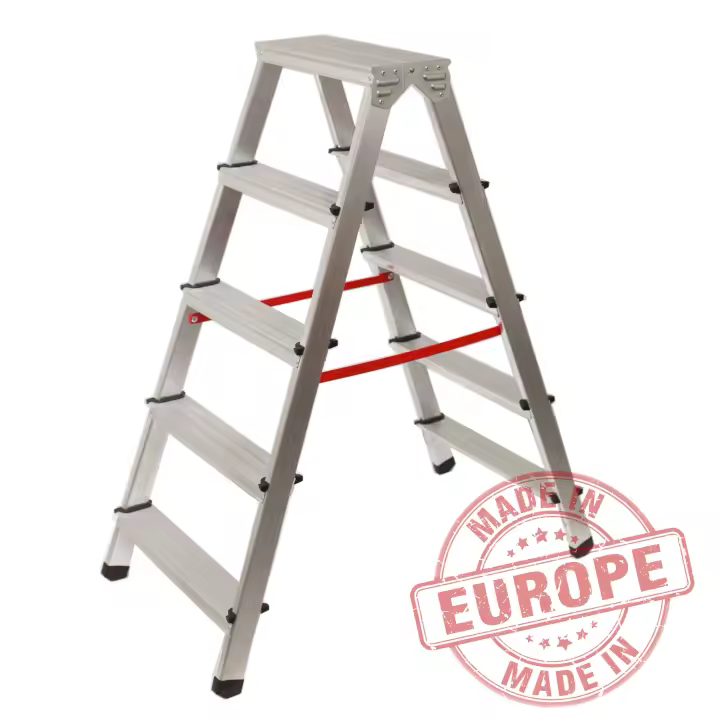 BTF Escalera Tijera Plegable Doble Acceso en Aluminio, Certificada EN131 Capacidad Carga 150 kg. Fabricada en Europa. - 1