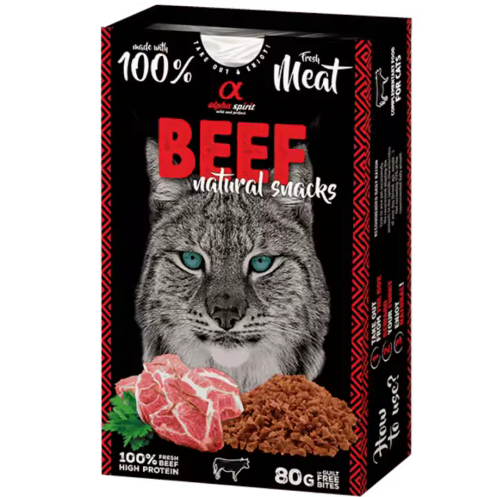 Alpha Spirit Snacks de Gato Natural sabor Ternera – Pack 6x80 g | 100% Natural y Sin Cereales - 1