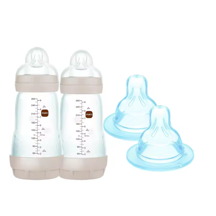 MAM MIX BUNDLE-MAM Pack de  Biberon Anticólico Patentado, Tetina de Silicona Skinsoft Ultrasuave, 260 ml,  para Bebés 2+ Meses / MAM Pack de 2 Tetinas 2, Flujo Medio, a Partir de 2 Meses, - 1