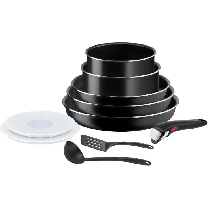 Ingenio Easy On - Juego de 3 Sartenes 22/24/26 cm + 2 Cazos 16/18 cm + Mango Extraible + 4 Accesorios, No Apto Inducción, Antiadherentes, Sin PFOA, aptos lavavajas y Horno - 1