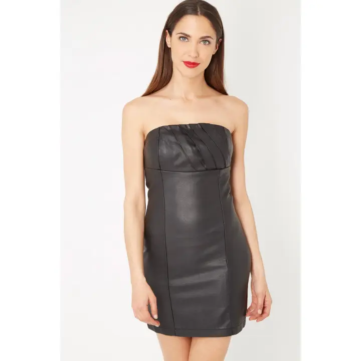 SENSE Vestido Simil Piel Derek Bustier Drapeado Cremallera Forro - 1