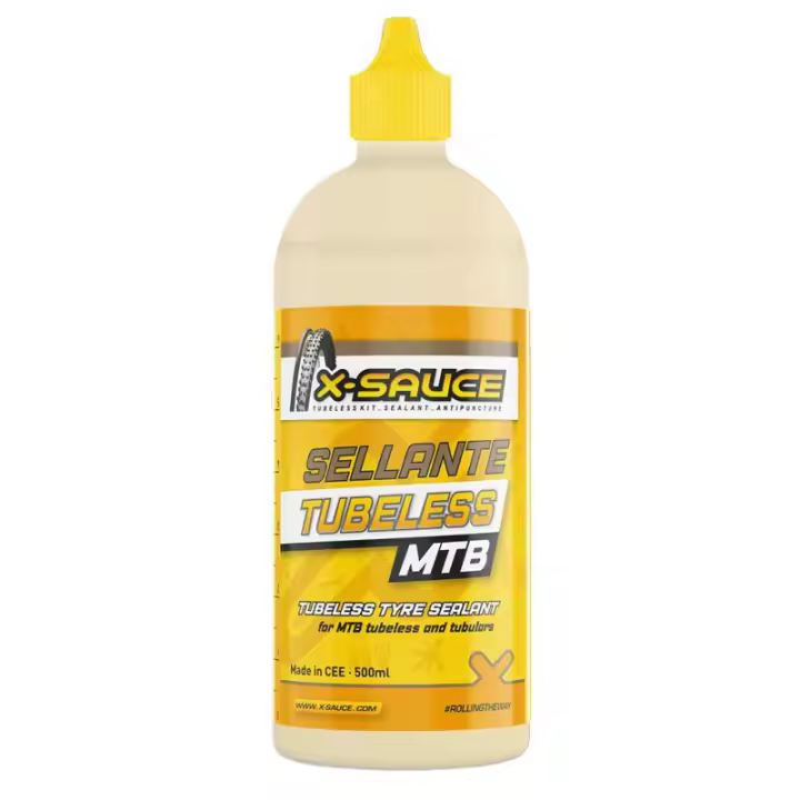 X-SAUCE | Sellante Antipinchazos Tubeless Para Mtb 500ml - PARA USO EN RUEDAS TUBELESS DE MONTAÑA.
Capacidad: 500ml
Dosis recomendadas dependiendo del grosor de la cubierta:
MTB 26&quot;: - 1
