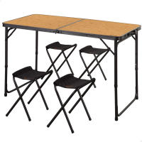 Aktive - Mesa plegable aluminio 120x60 cm acabado bambú, con 4 taburetes acero, regulable 60/70 cm, portátil con asa - details 0