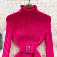 Vestido Maxi De Cuello Alto Para Mujer YuooMuoo 2024 Otoño Invierno Elegante Ajustado Con Cinturón Estilo Bodycon Tejido Ribbed Suave Y Elástico - details 13
