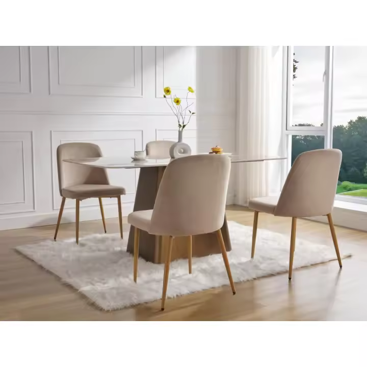 Vente-unique - Lote de 2 sillas de terciopelo y metal efecto madera - Beige - MINAGRI - 1