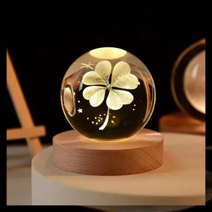 Lámpara De Noche LED 3D Cristal Navidad Con Base De Madera Galaxia Luna Payaso Navidad Decoración Para Dormitorio Hogar Regalo - 1