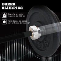 SPORTNOW Barra de Pesas de Acero 180 cm Ø50 mm con 2 Presillas Carga 200 kg Barra Olímpica para los Discos de Ø5 cm Entrenamiento en Gimnasio Casa Negro - details 3