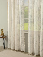 Cortinas Blancas Transparentes Beige Florido De Lino Texturizado 84 Pulgadas Para Sala De Estar 1 Panel Para Ventanas Planas - details 0