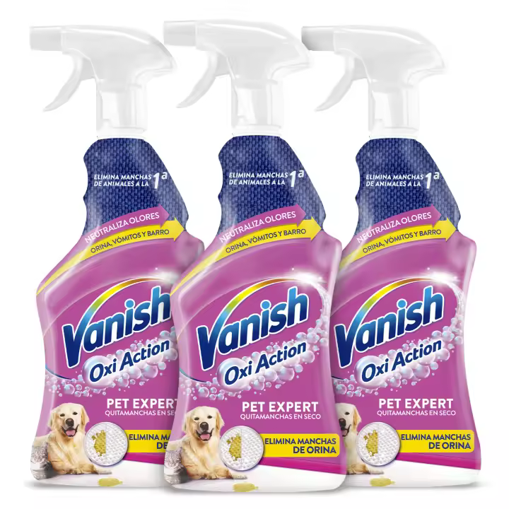 Vanish Quitamanchas Especial Manchas de Mascota, spray para alfombras y tapicerías - 3x750 ml - 1