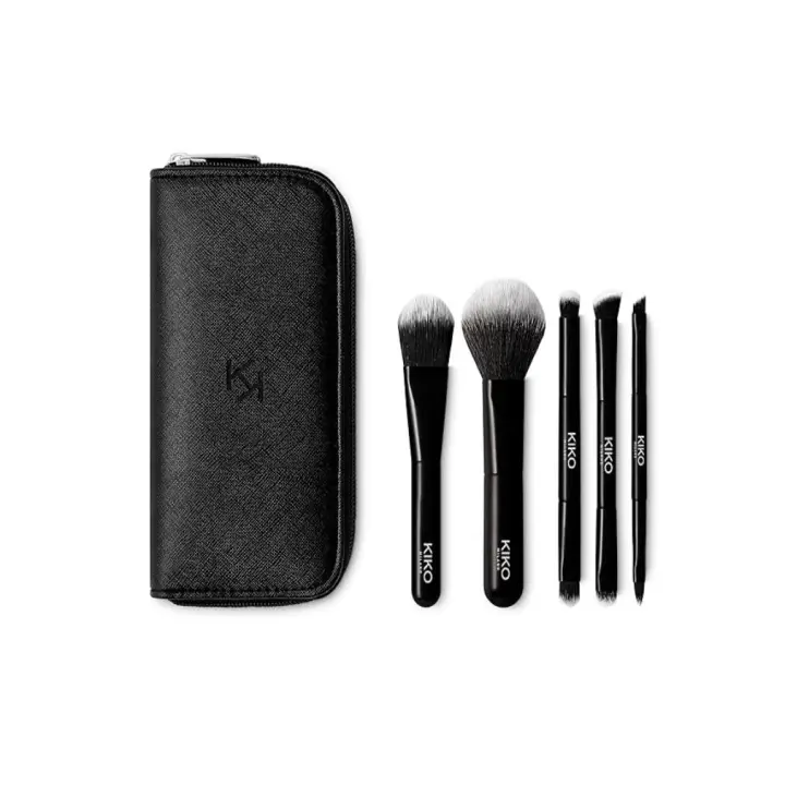 Estuche de Viaje KIKO Milano con 5 Brochas/Pinceles Profesionales - Set de Belleza para Maquillaje - 1