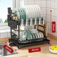 WellHome Escurreplatos de Tres Niveles color Negro – Organizador de Platos de Gran Capacidad para Cocina y Fregadero - details 3