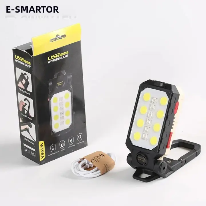 Linterna De Emergencia LED Mini Portátil Con Luz COB Y Gancho Magnético Carga USB Iluminación Exterior Fosa Magnética Pantalla De Energía - 1