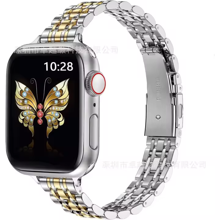 Correa FINA de metal compatible con Apple Watch de38/40/41mm. Elegante Correa de Cadena de Maple inoxidable para Mujer. Correas para iWatch Series 9, 8, 7, 6, 5, 4, 3, 2, 1, SE, color Plisado/Dorado. - 1