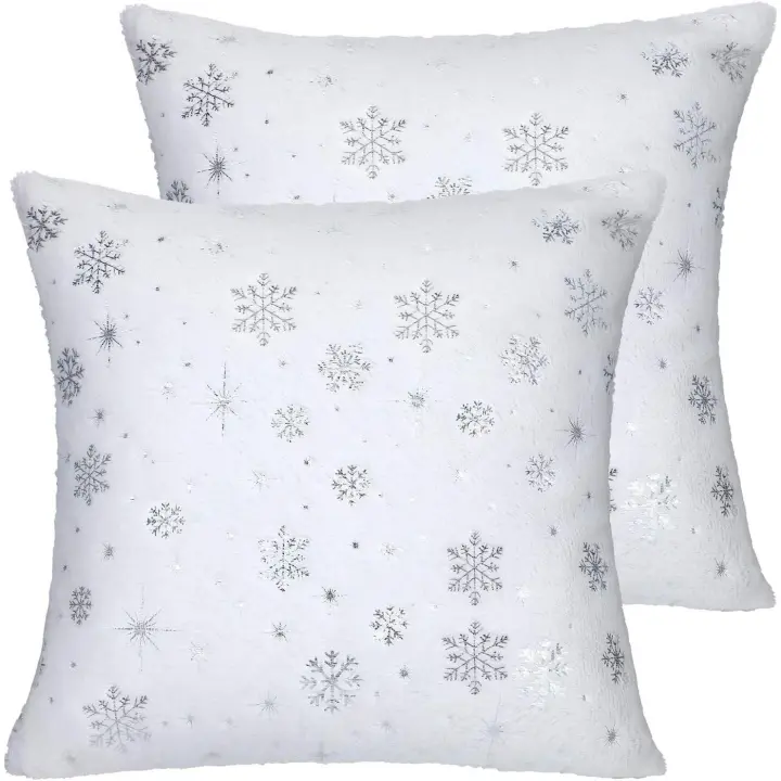 piezas de fundas de almohada de vellón acogedoras navideñas, fundas de almohada de copos de nieve de doble cara, fundas de almohada bordadas con copos de nieve para cama - 1
