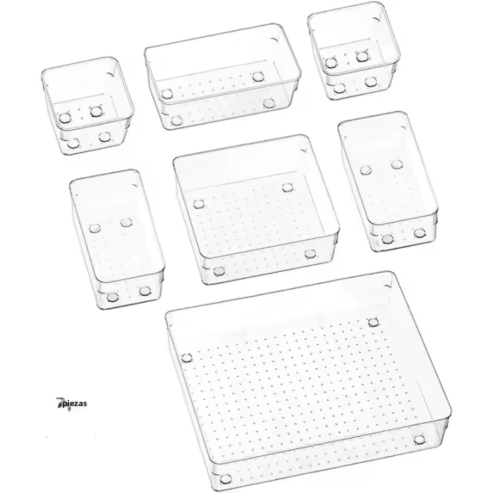 Juego De 10 Organizadores De Cajones Versátiles - Tazas Y Divisores De Plástico Transparente En 4 Tamaños Para Maquillaje Y Cocina - 1