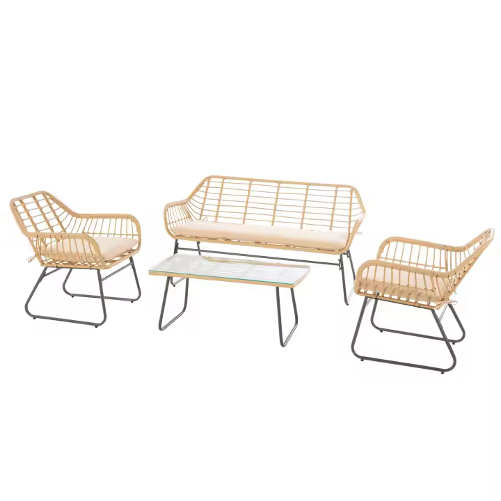 Lambada Conjunto de Muebles de Exterior 4 Piezas - Acero, Roble Claro y Negro, Estilo Elegante y Moderno - 1