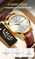 Reloj De Pulsera De Cuarzo LIGE Para Hombre Lujo Moda Casual Simple Correa De Cuero Resistente Al Agua Con Fecha Y Semana - details 2