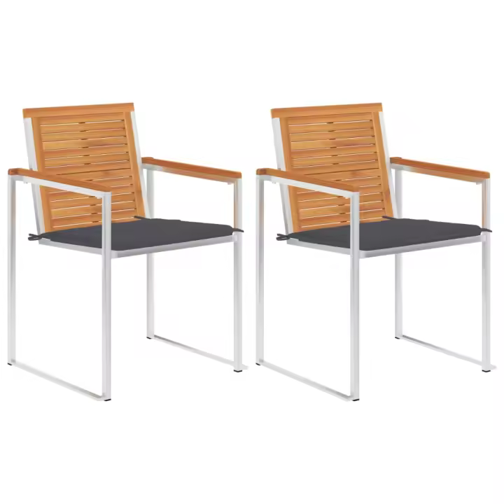 vidaXL Sillas de jardín con cojines 2 uds madera maciza acacia y acero - 1