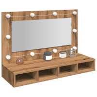 vidaXL Mueble con espejo y LED color 90x31,5x62 cm en color Roble ahumado/Madera antigua/Blanco brillante y más | almacenamiento funcional diseño moderno para baño dormitorio sala - details 9