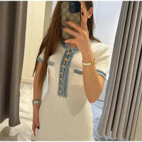 Vestido Maxi De Punto Elegante Para Mujer Con Cuello Redondo Y Manga Corta Botones Metálicos Ajustado Para Oficina Y Viajes - details 2