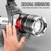 Lámpara de cabeza con sensor LED XHP50, luz de cabeza impermeable, linterna con zoom para pesca y búsqueda de camping - details 4