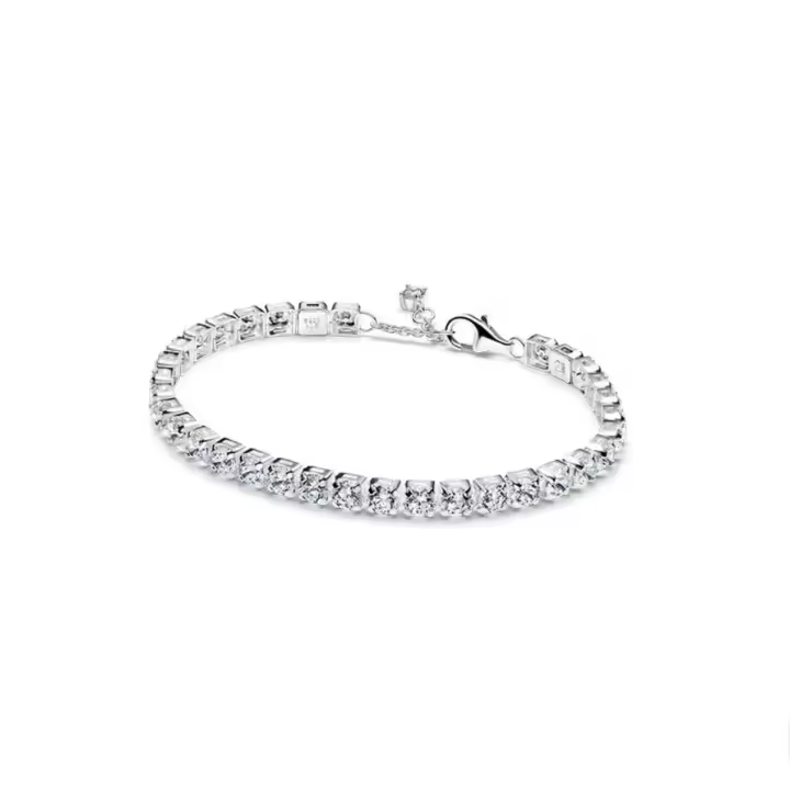 PANDORA  Pulsera de tenis brillante y llamativa, ajustable y apilable, regalo de San Valentín para novia, plata - 1