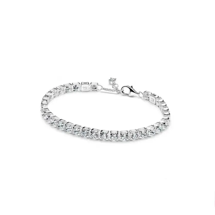 PANDORA  Pulsera de tenis brillante y llamativa, ajustable y apilable, regalo de San Valentín para novia, plata - 1