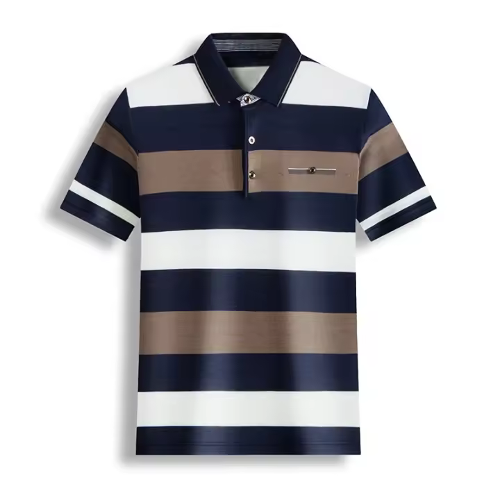 Camisa Polo Casual Para Hombres De Hilo Tejido Manga Corta Color Sólido Moda Top Transpirable Para Verano - 1