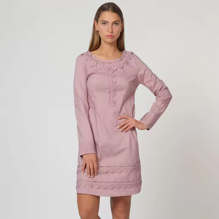 ANANY Vestido Manga Larga Pliegues Decorativos Cremallera Lateral Mujer - 1
