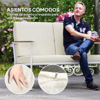 Outsunny Conjunto de Jardín Exterior 5 Piezas Muebles Jardín Exterior con 1 Sofá de 2 Plazas 2 Sillones y 2 Mesas de Centro con Tablero de Vidrio Templado Cojines Lavables Beige - details 4
