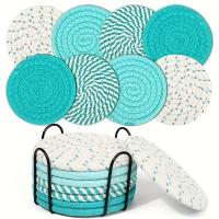 Juego De 8 Tapetes De Algodón Tejido Con Soporte Para Protección De Mesas Decoración De Mesa Restaurantes Y Cafeterías - details 1