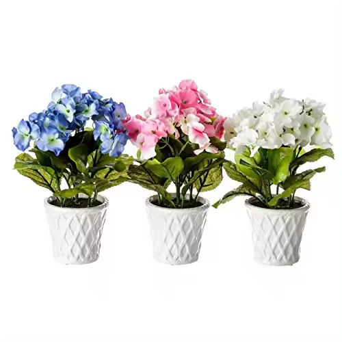 DAMDAM GO  Pack 3 hortensia artificial maceta de porcelana . - 1