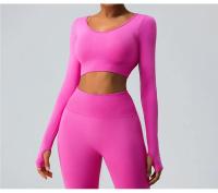 Top Deportivo De Manga Larga Para Mujer Sexy Cruzado En La Espalda Rápido Secado Yoga Gimnasio Entrenamiento Crop Top Casual - details 9