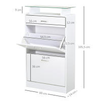 HOMCOM Mueble Zapatero Armario Zapatero con 3 Cajones Estante de Vidrio y Asa de Aluminio para Pasillo Entrada Carga 50 kg 60x24x105,5 cm Blanco - details 2