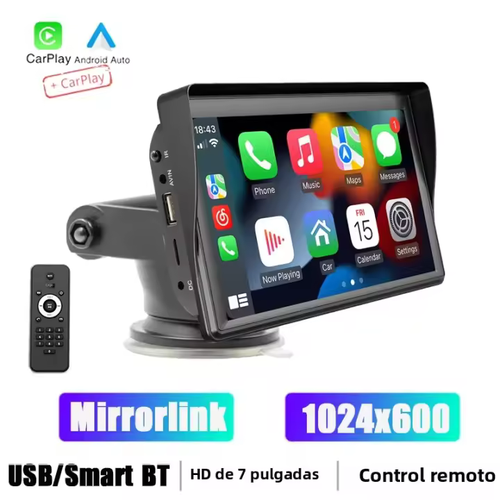 BQCC Universal 7" HD Portátil Para Coche MP5 Sin Cable Android AUTO/CarPlay BT Mirrorlink Estéreo Con Control Remoto Compatible Con Varios Modelos De Coche - 1