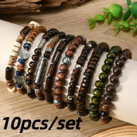 10pcs Pulseras De Madera Con Hebillas Vintage Para Hombres Pulseras De Bricioleta Multicapa Accesorios De Fiesta Regalos - details 4