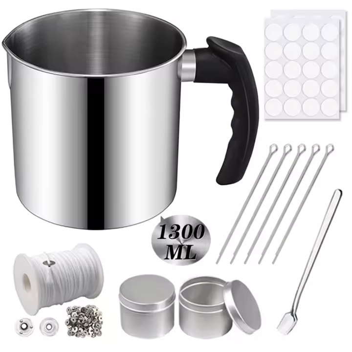 Kit Completo De Fabricación De Velas 1.3L Con Jarra De Acero Inoxidable Palillos Etiquetas Y Soportes Para DIY Manualidades Y Regalos - 1